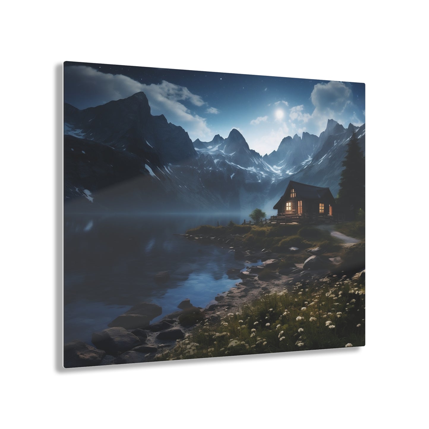 Beautiful Decor Acrylic Art. Featuring a solitary cabin on the water.
