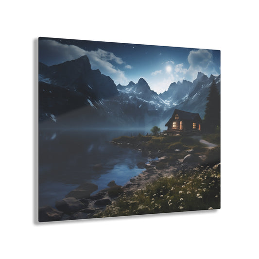 Beautiful Decor Acrylic Art.  Featuring a solitary cabin on the water.