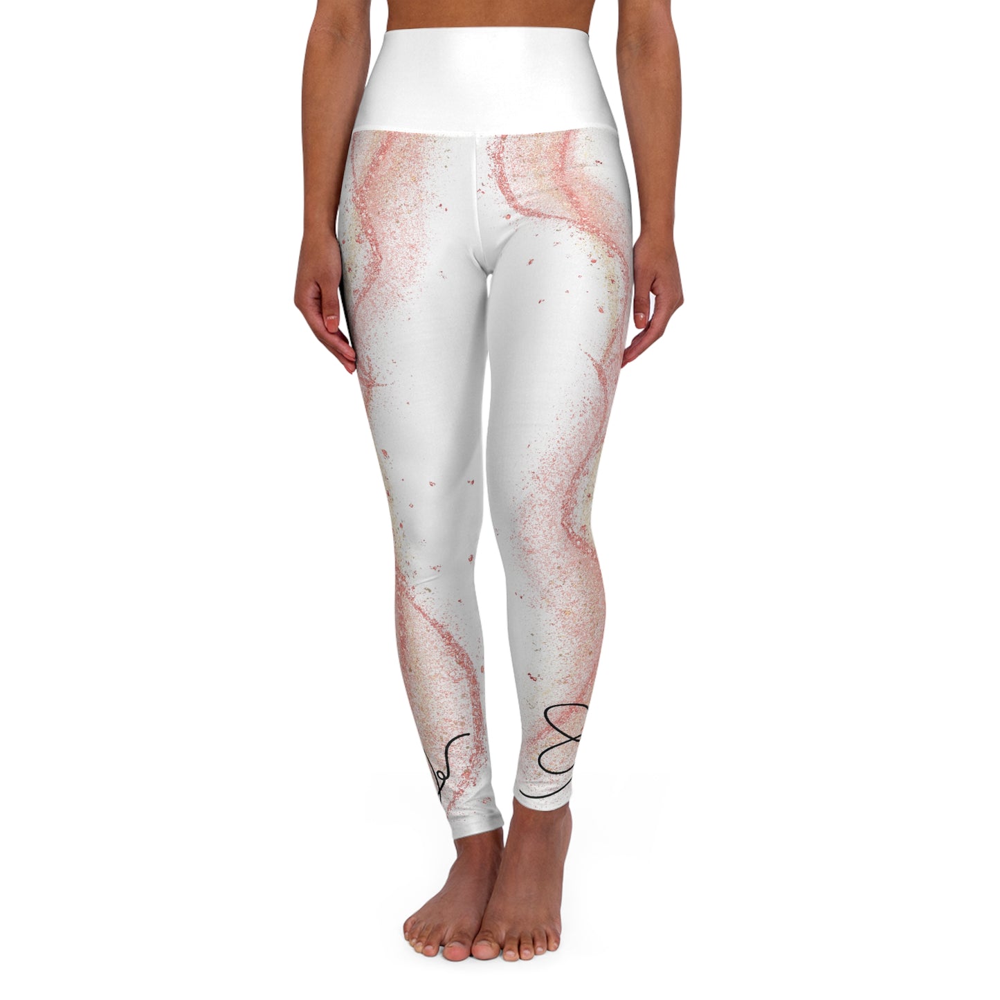 High Waisted White & Rose Gold Yoga Leggings