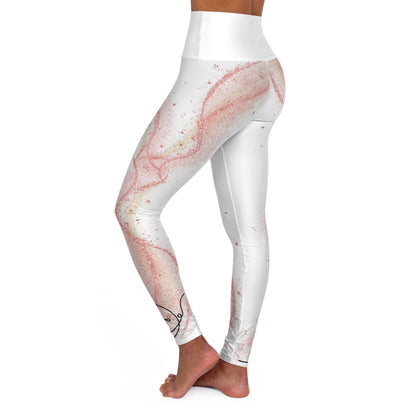 High Waisted White & Rose Gold Yoga Leggings