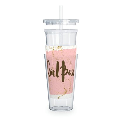 Girl Boss Plastic Tumbler with Straw